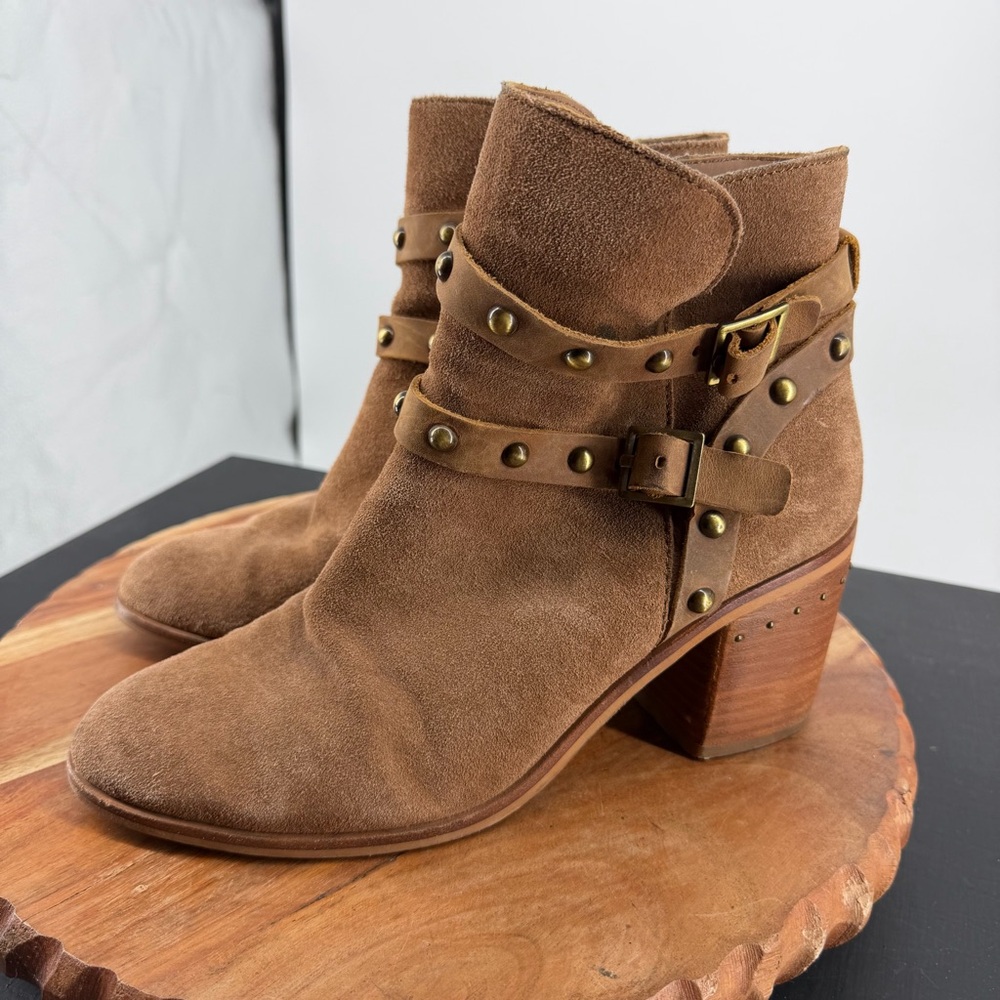 Nicole Shiri Western Style Suede Stud Ankle Boots brown sz 8.5
